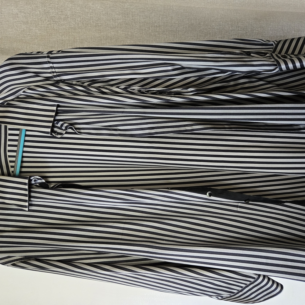 Platino Italian Black & Grey Silk Formal Shirt MENS XXL $800